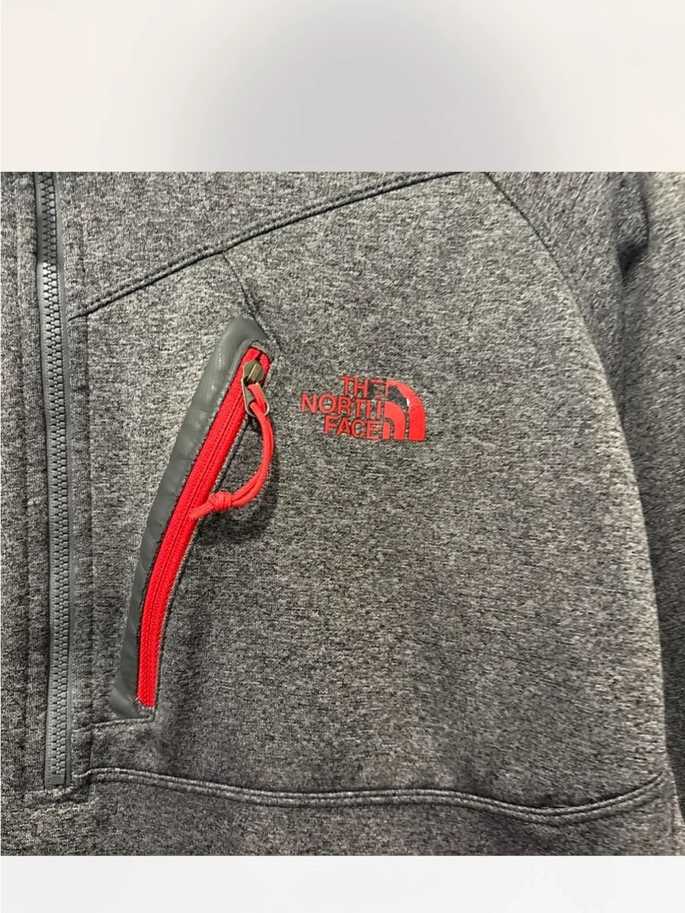 The North Face Men's Dark Heather Gray Half-Zip Pullover with Red Accents